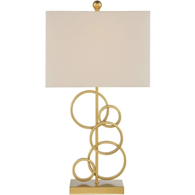 360 Lighting Saul Modern Table Lamp 26" High Brass Gold Metal Open Rings Oatmeal Fabric Rectangular Shade For Bedroom Living Room Bedside Nightstand 8 360 Lighting Saul Modern Table Lamp 26" High Brass Gold Metal Open Rings Oatmeal Fabric Rectangular Shade For Bedroom Living Room Bedside Nightstand - Image 6