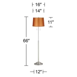 360 Lighting Abba Modern Floor Lamp Standing 66" Tall Brushed Nickel Metal Satin Orange Fabric Drum Shade For Living Room Bedroom Office House Home