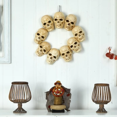 Nearly Natural 20” Halloween Skull Wreath With Lighted Eyes 4 Nearly Natural 20” Halloween Skull Wreath With Lighted Eyes - Image 2