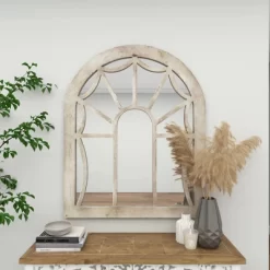 Wood Window Pane Inspired Wall Mirror With Arched Top Cream - Olivia & May -Fashion Home Decor Store GUEST edfe6dda 8041 4fb4 a691 8c0d2f6dc3d7