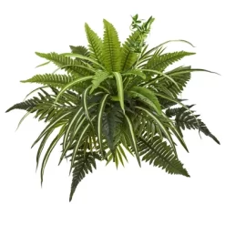 Nearly Natural 22-in Mixed Greens And Fern Artificial Bush Plant (Set Of 3)