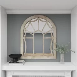 Wood Window Pane Inspired Wall Mirror With Arched Top Cream - Olivia & May -Fashion Home Decor Store GUEST ee7a667b 5f47 46e6 b917 4bd437ac2cda