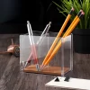 ZODACA Divided Clear Acrylic Wood Base Pen Holder -Fashion Home Decor Store GUEST eed355e2 8f07 429f 9706 37f929966b2f