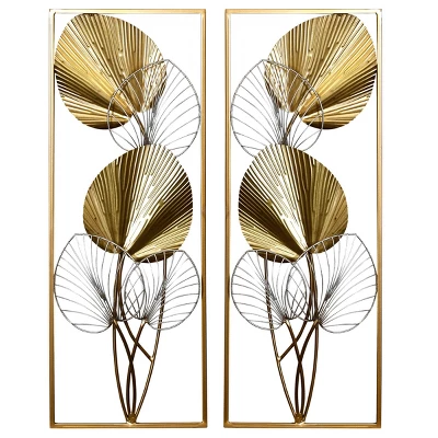 Set Of 2 Gold Leaflets 3D Metal Wall Sculptures Gold - StyleCraft 3 Set Of 2 Gold Leaflets 3D Metal Wall Sculptures Gold - StyleCraft