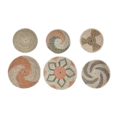 Set Of 6 Seagrass Plate Handmade Patterned Basket Wall Decors Orange - Olivia & May 4 Set Of 6 Seagrass Plate Handmade Patterned Basket Wall Decors Orange - Olivia & May - Image 2