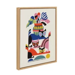 18" X 24" Sylvie 3 Cats Framed Canvas Wall Art By Rachel Lee Natural - Kate And Laurel