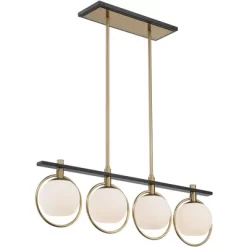 Possini Euro Design Carlyn Brass Black Linear Island Pendant Chandelier 33" Wide Modern White Glass Shade 4-Light LED Fixture For Dining Room Kitchen -Fashion Home Decor Store GUEST f51208d1 1570 43e8 b074 e7299aff1864