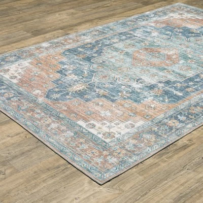 Marcel Bohemian Border Medallion Area Rug Orange/Blue - Captiv8e Designs 4 Marcel Bohemian Border Medallion Area Rug Orange/Blue - Captiv8e Designs - Image 2