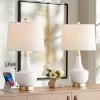 360 Lighting Nesbit Modern Mid Century Table Lamps 25" High Set Of 2 White Ceramic With USB Charging Port Drum Shade For Bedroom Living Room Bedside -Fashion Home Decor Store GUEST f7339007 d2df 44d0 8d6a 395387c3ea17