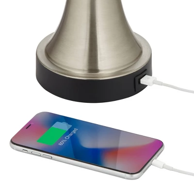 360 Lighting Seymore Modern Touch Table Lamps Set Of 2 26" High Silver LED With USB Charging Port Blue Shirred Shade For Bedroom Living Room Kids Desk 4 360 Lighting Seymore Modern Touch Table Lamps Set Of 2 26" High Silver LED With USB Charging Port Blue Shirred Shade For Bedroom Living Room Kids Desk - Image 2