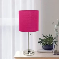 19.5" Bedside Power Outlet Base Metal Table Desk Lamp Brushed Steel With Fabric Shade Pink - Creekwood Home -Fashion Home Decor Store GUEST fb2c2e06 f585 4cd6 95c0 16c35cdb5b2e