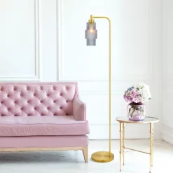 63" Kyra Pillar Shade Floor Lamp Blue/Gold - River Of Goods