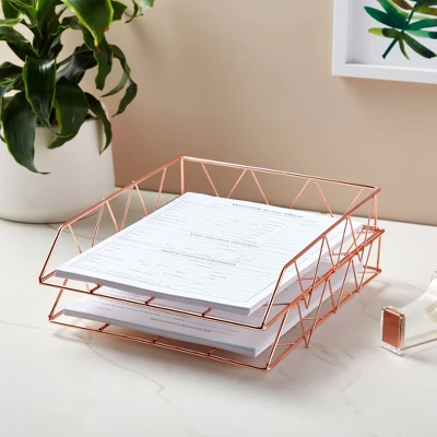 Paper Junkie 2 Pack Metal Rose Gold Desk Organizer, Paper, Letter, File And Document Holder, 10 X 12 In 4 Paper Junkie 2 Pack Metal Rose Gold Desk Organizer, Paper, Letter, File And Document Holder, 10 X 12 In - Image 2