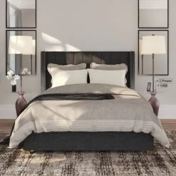 Regency Hill Fallon Rustic Industrial Floor Lamps With Tray Table 66" Tall Set Of 2 Bronze Hammered USB And Outlet Oatmeal Shade For Living Room House