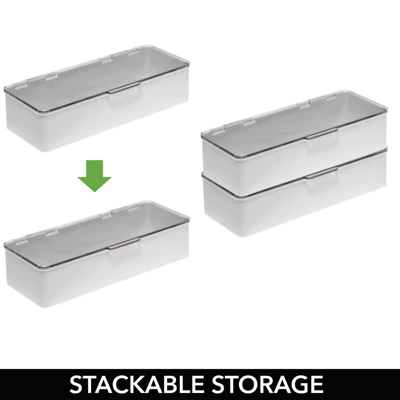 MDesign Plastic Stackable Home, Office Storage Box, 4 Pack + 32 Labels 5 MDesign Plastic Stackable Home, Office Storage Box, 4 Pack + 32 Labels - Image 3