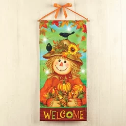 Collections Etc LED Lighted Hanging Welcome Fall Scarecrow Banner Multicolored
